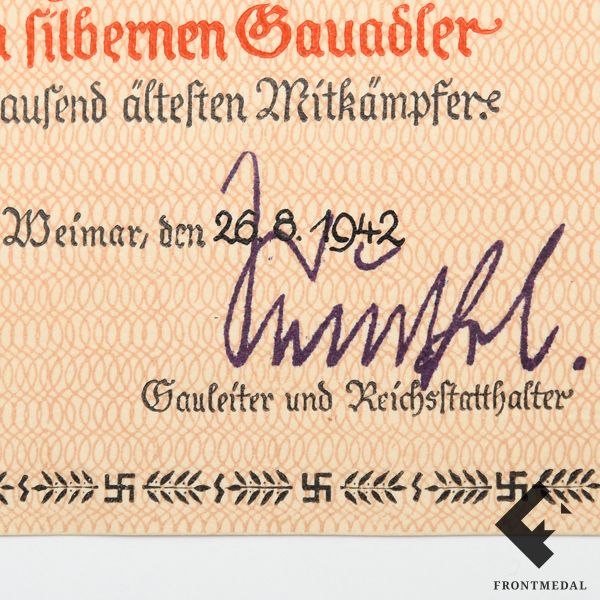 Комплект почетного знака области Тюрингия с документом