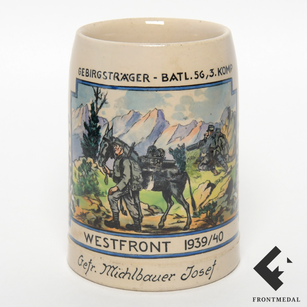 Кружка "GEBIRGSTRAGER - BATL.56, 3.KOMP. WESTFRONT 1939/40" 